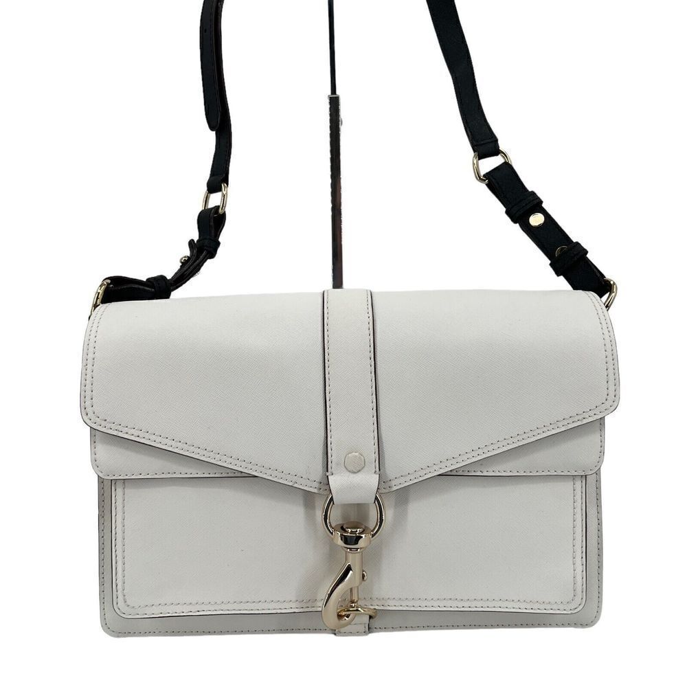 Rebecca Minkoff Handbag Bag Crossbody Hudson White Black Saffiano Leather Flap
